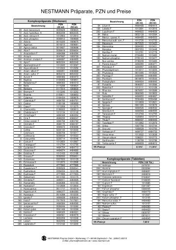 NESTMANN Präparate, PZN und Preise