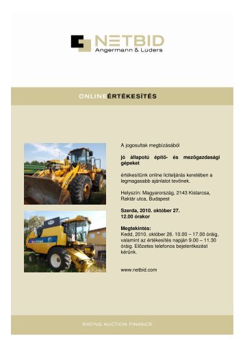 A jogosultak megbízásából jó állapotú építő- és ... - NetBid