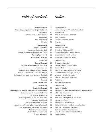 table of contents índice - Advance Music