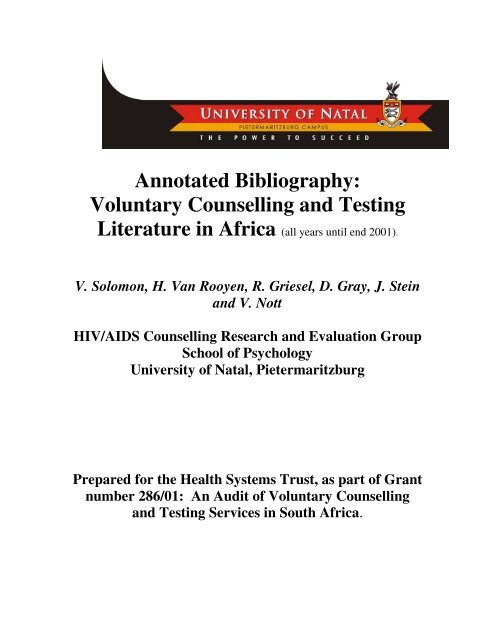 Annotated Bibliography: Voluntary Counselling and Testing