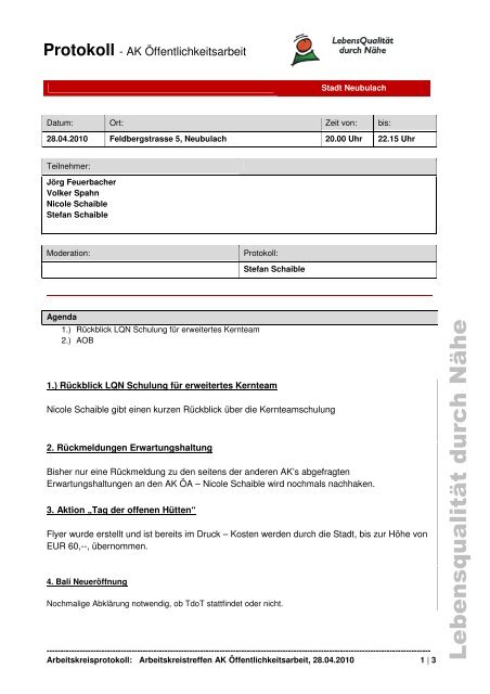 Protokoll zur Sitzung vom 28. April 2010 - Neubulach