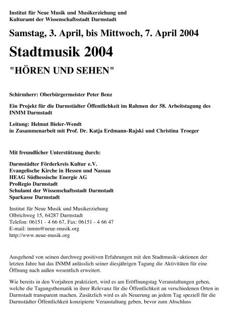 Stadtmusik-Programm 2004 als pdf - Institut für Neue Musik und ...