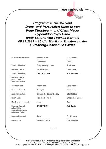 Programm 6. Drum-Event Drum - der Neuen Musikschule eV im ...