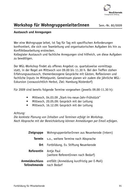 Fortbildungen Programm 2009 - NeuErkerode