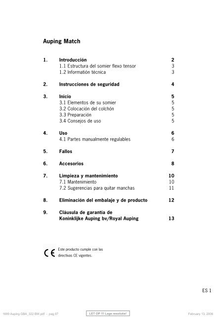 Type 322 Auping Match - Auping Service Manual