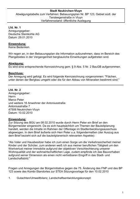 Abwägungstabelle Offenlage und Brief Marco Peter vom 27.08.2010