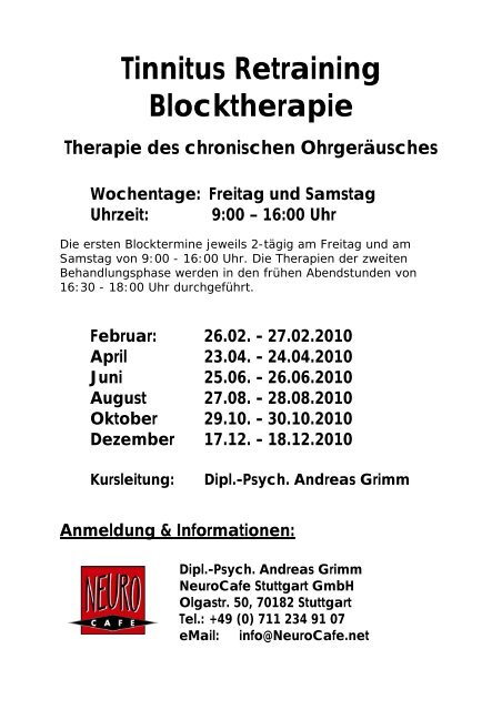 Tinnitus Retraining Blocktherapie - NeuroCafe Stuttgart