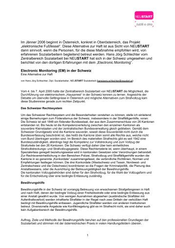 Electronic Monitoring (EM) in der Schweiz (PDF, 125 KB) - Neustart