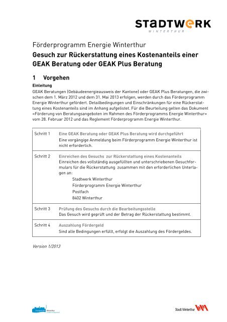 Rückerstattung GEAK-Beratung(PDF, 110 KB) - Stadtwerk Winterthur