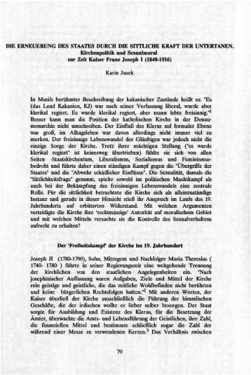 Kirchenpolitik und Sexualmoral zur Zeit Kaiser Franz ... - Groniek