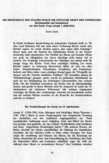 Kirchenpolitik und Sexualmoral zur Zeit Kaiser Franz ... - Groniek