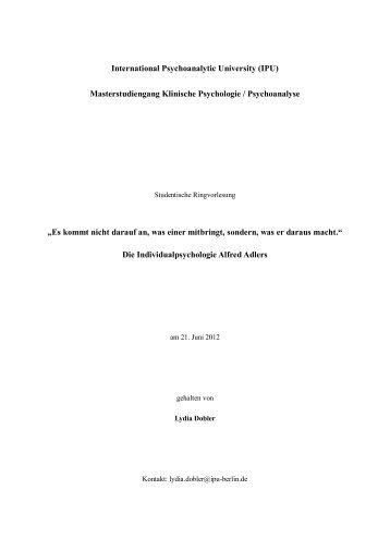 International Psychoanalytic University (IPU) - Alfred Adler Institut ...