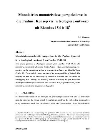 Monolatries-monoteïstiese perspektiewe in die Psalms - HTS ...