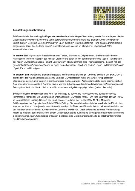 Pressedossier (pdf-Dokument 0,8 MB) - Akademie der Künste