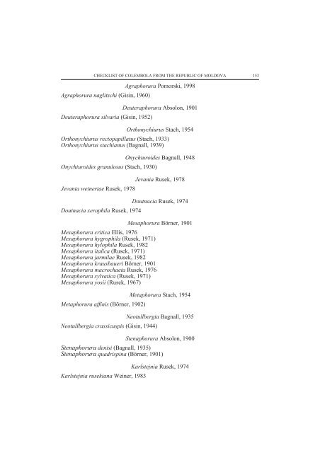 CHECKLIST OF SPRINGTAILS (COLLEMBOLA) FROM ... - Travaux