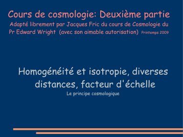 Homogénéité et isotropie, diverses distances