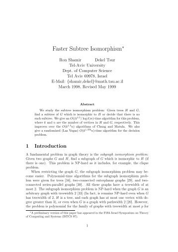 Faster Subtree Isomorphism∗ - the Department of Computer Science