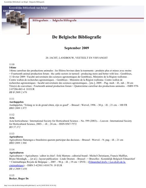 Koninklijke Bibliotheek van België : Belgische Bibliografie