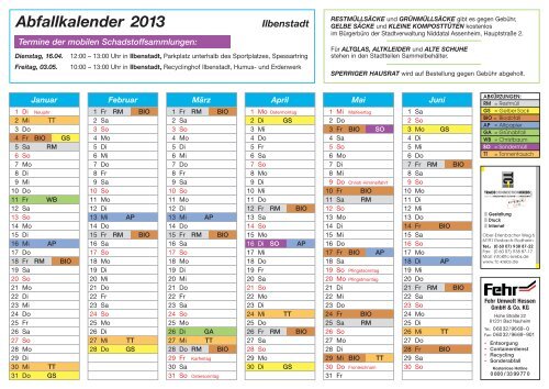 Abfallkalender Ilbenstadt