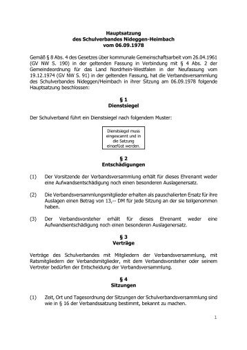 Hauptsatzung des Schulverbandes Nideggen-Heimbach