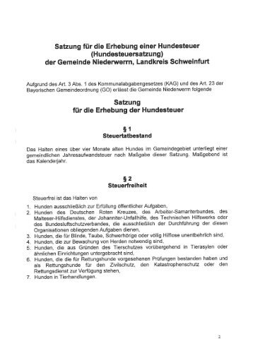 Satzung für die Erhebung einer Hundesteuer ... - Niederwerrn