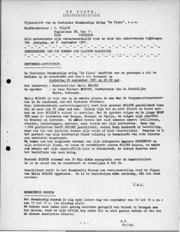 Tijdschrift van de Oostendse Heemkundige kring "De Plate", vzw ...