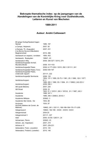 Beknopte thematische Index.pdf - Koninklijke Kring voor ...