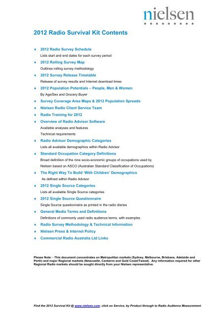 2012 Radio Survival Kit Contents - Nielsen