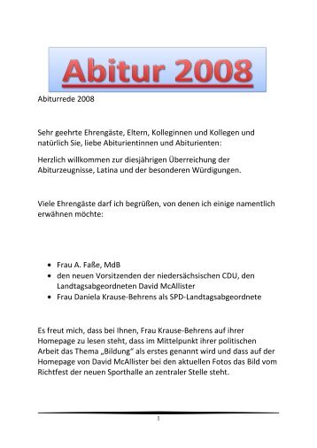 Abiturrede 2008 Sehr geehrte Ehrengäste, Eltern, Kolleginnen ... - NIG