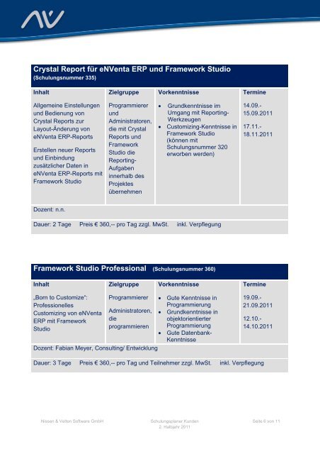 Schulungsplaner - Kunden - - Nissen & Velten Software GmbH