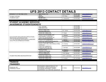 UFS 2013 CONTACT DETAILS - University of the Free State