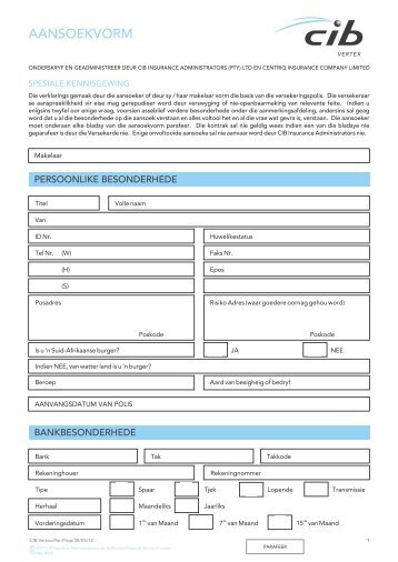 CIB VERTEX Proposal Form AFRIK - CIB Insurance