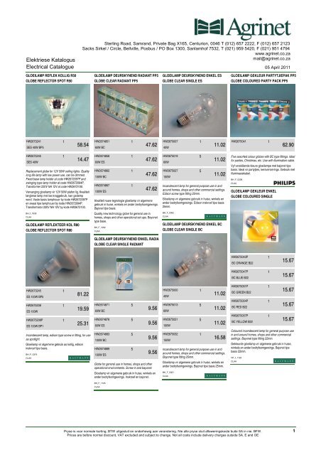 Elektriese Katalogus Electrical Catalogue 58.54 ... - J. Gey van Pittius