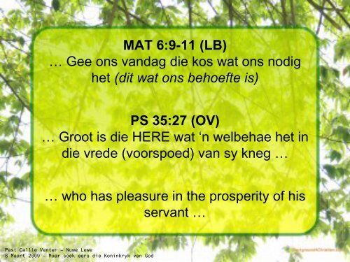 maar soek eers die koninkryk van god! - Nuwe Lewe Webtuiste