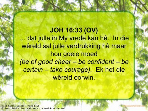 maar soek eers die koninkryk van god! - Nuwe Lewe Webtuiste