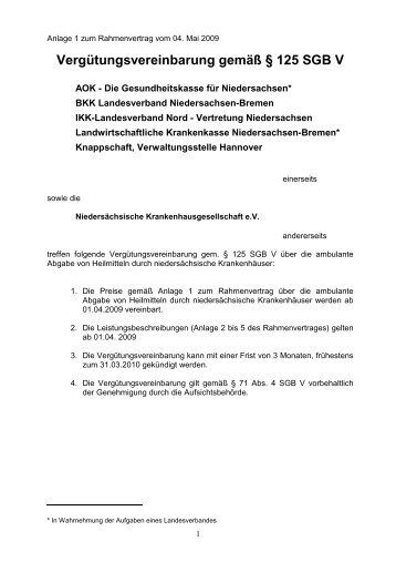 Vergütungsvereinbarung gemäß § 125 SGB V - Niedersächsische ...