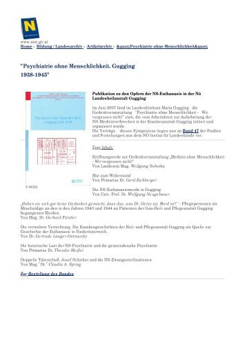 "Psychiatrie ohne Menschlichkeit. Gugging 1938-1945" - Das Land ...