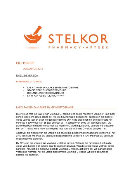 NUUSBRIEF - stelkor pharmacy