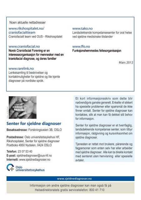 Kraniosynostoser (pdf) - Senter for sjeldne diagnoser