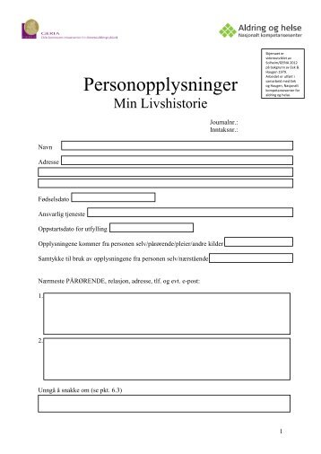 Personopplysningsskjema(Min livshistorie) - Helseetaten