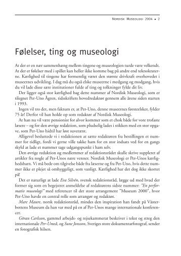 Følelser, ting og museologi - Nordisk Museologi