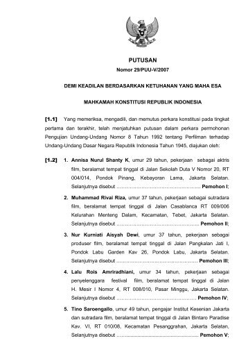 29/PUU-V/2007 - Fakultas Hukum Universitas Sam Ratulangi