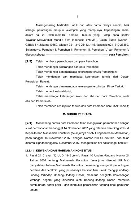 29/PUU-V/2007 - Fakultas Hukum Universitas Sam Ratulangi