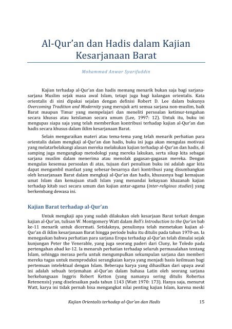 KAJIAN ORIENTALIS QURAN HADIS - Blog MENGAJAR