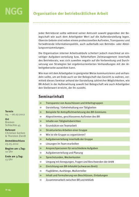 Organisation der betriebsrätlichen Arbeit Seminarinhalt