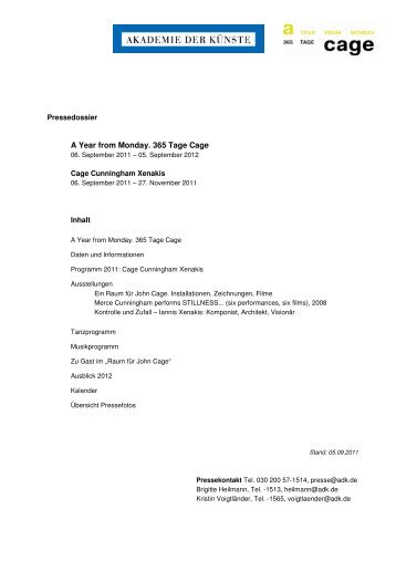 Pressedossier (pdf-Dokument, 3,8 MB) - Akademie der Künste