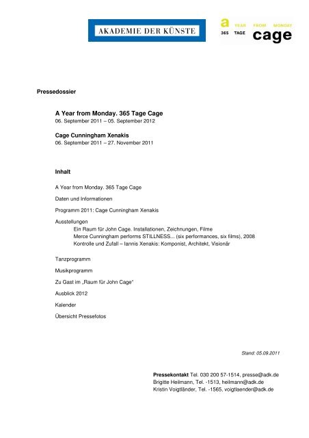 Pressedossier (pdf-Dokument, 3,8 MB) - Akademie der Künste