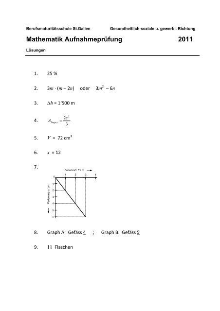 Mathematik Aufnahmeprüfung 2011