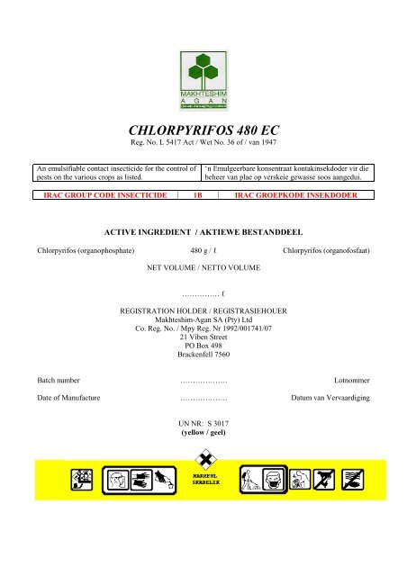 CHLORPYRIFOS 480 EC - Makhteshim-Agan SA (Pty) Ltd