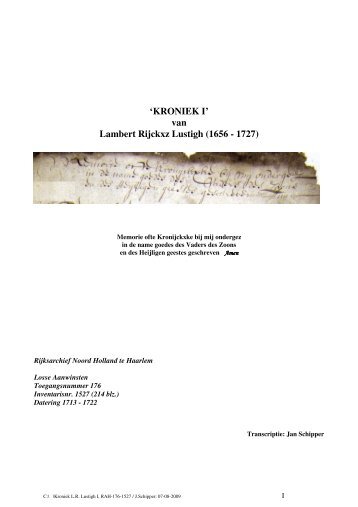 Kroniek I van Lambert Rijckxz Lustigh - Genealogie Huizen